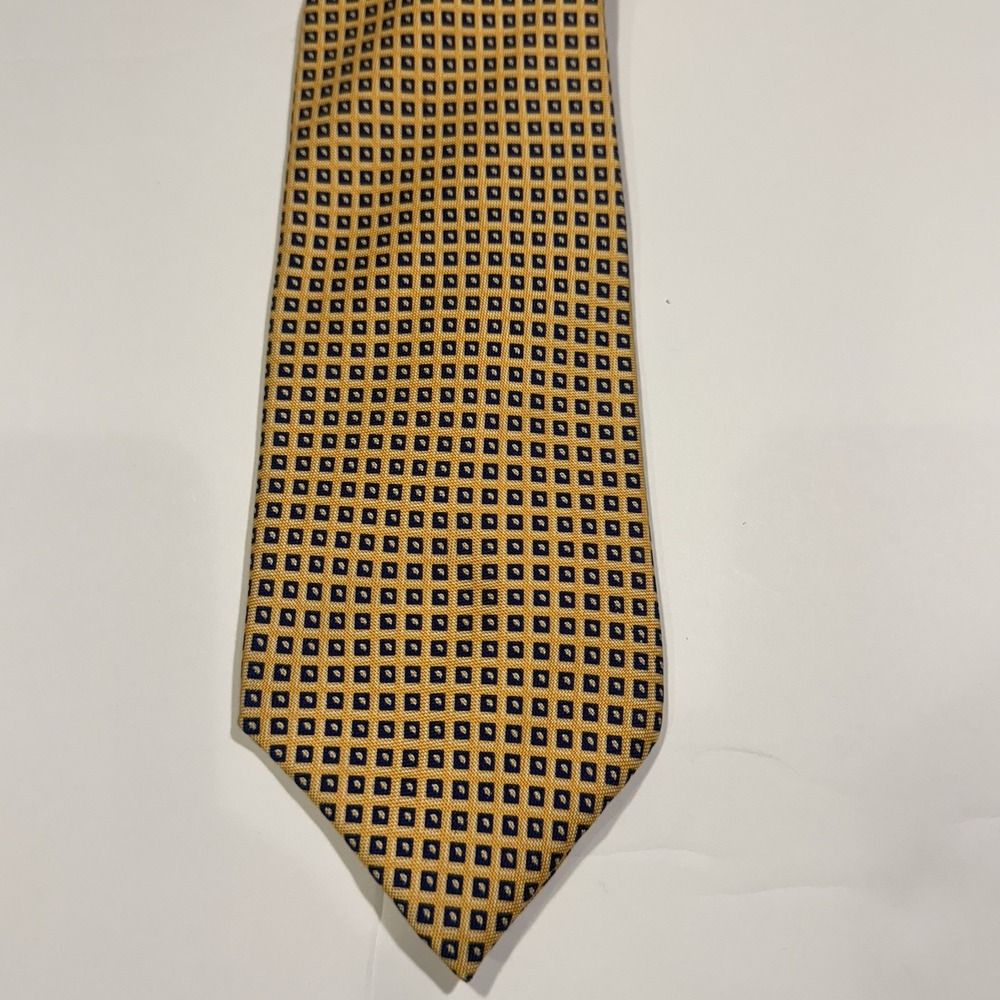 Lauren Ralph Lauren Yellow Geometric 100% Silk Tie Green Label USA 3.75" X 57"